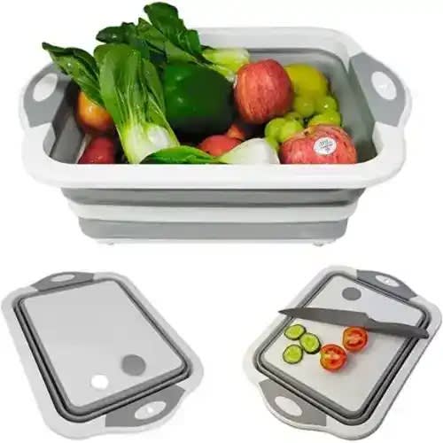 3 In 1 Foldable Chopping Board With Drainage Basket Dish Tub