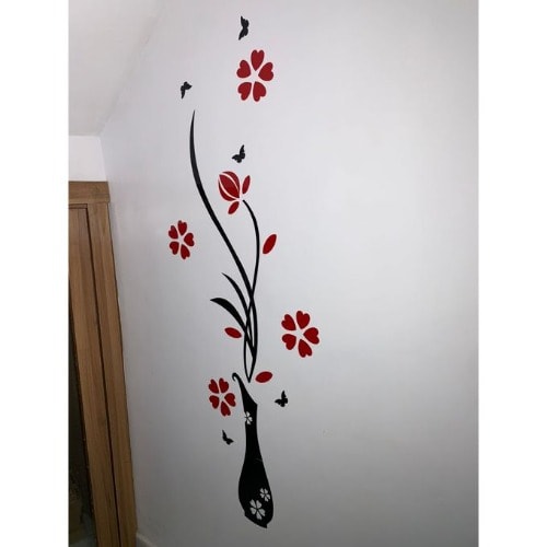 3D Adhesive Flower Vase Wall Stickers Acrylic Home Deco Diy Wallpaper