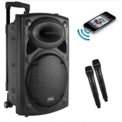 Bluetooth 15" Big Body & Big Battery Public Address Rechargeable System Speaker With Two Wireless Mic