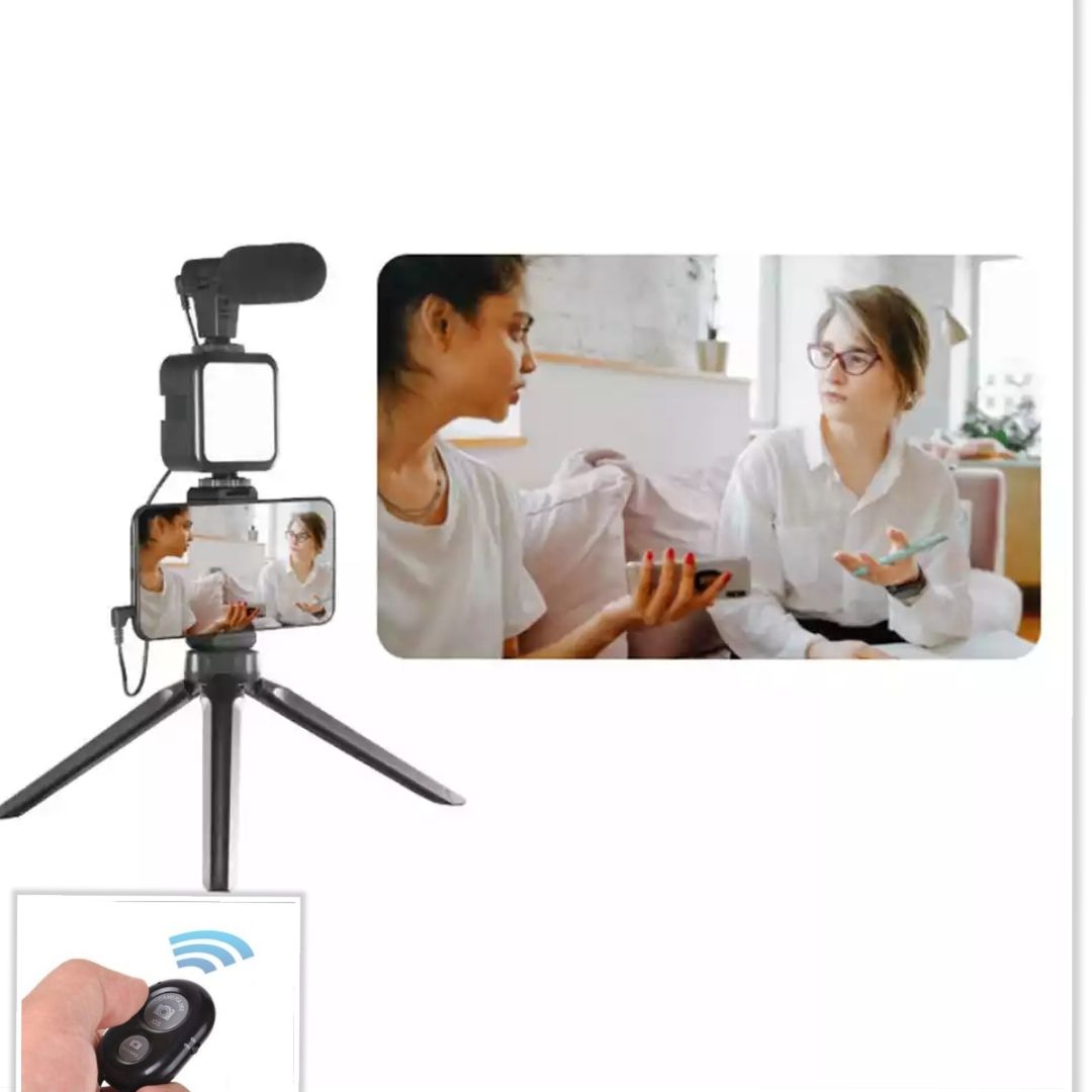 Vlogging Kit (4in1) LED Video Light Tripod Phone Holder + Microphone For YouTube/Tiktok/Facebook/Camera
