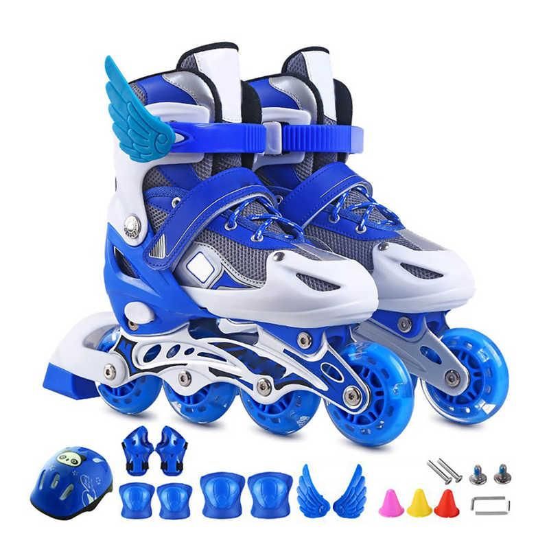 Kids Roller Skating Shoes Kits Size Adjustable Impact Resistant Light Up Wheels Inline Roller Skate Shoes with  Protector