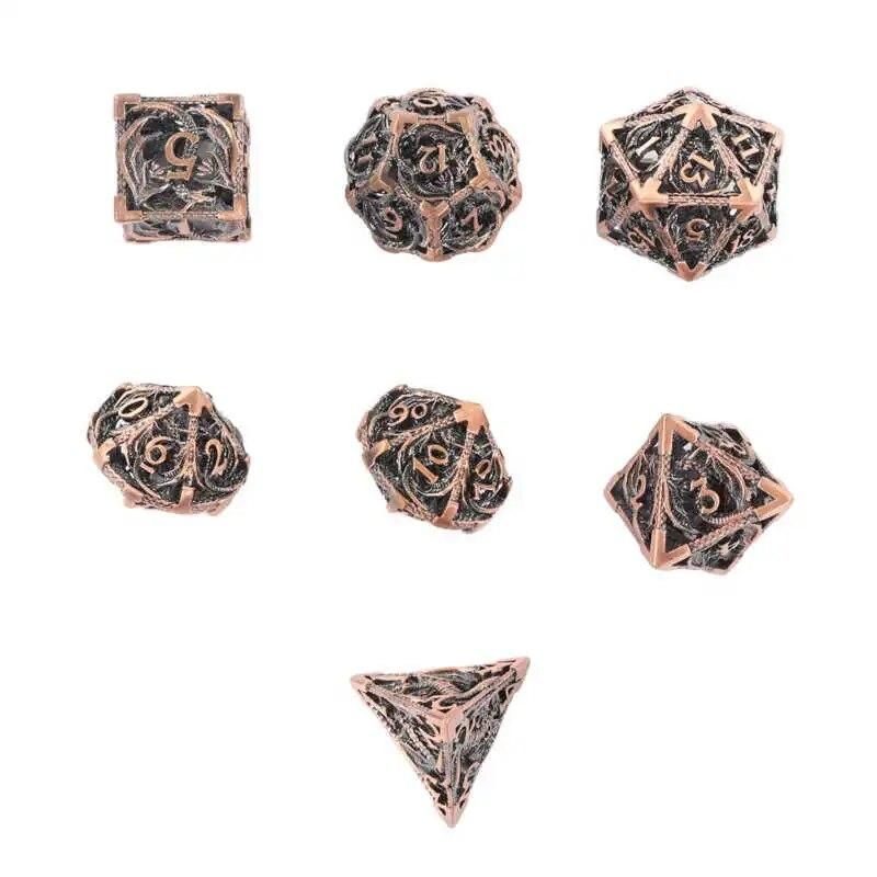7pcs Board Game Board Game Polyhedral Dice Copper Hollow Dragon Pattern Clear Number High Balance Role Playing Dice Set