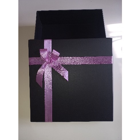 Empty Black Gift Box With Lilac Ribbon - 10 X 10 X 3"