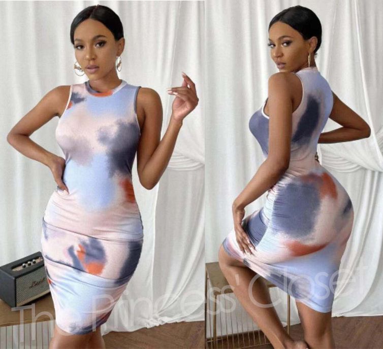 D01 Female Office Lady Casual Hot Dress Multicolor Printing