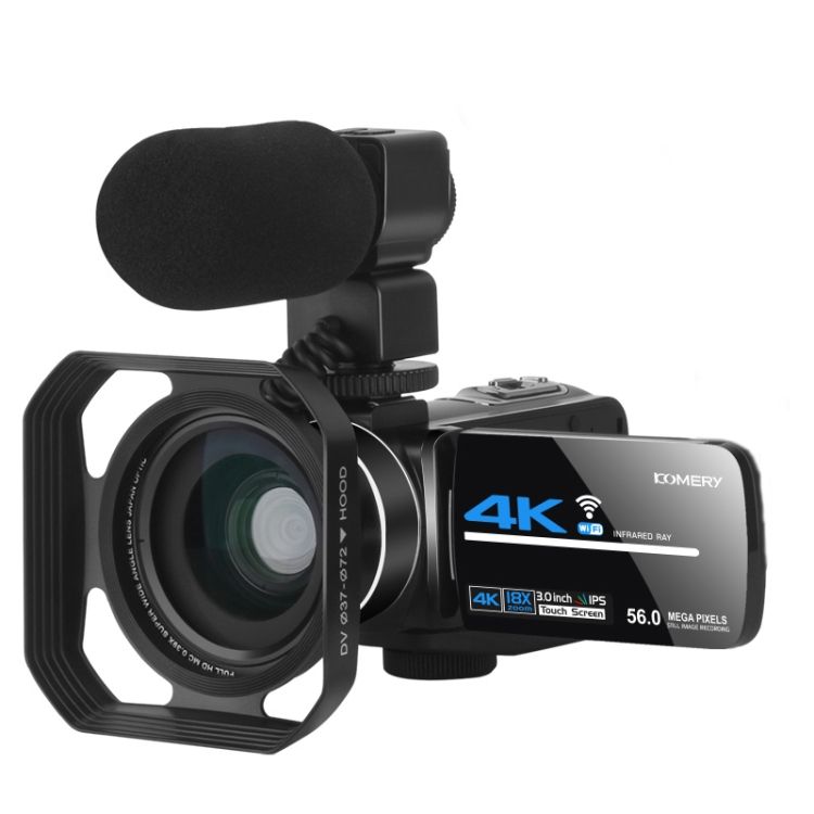 KOMERY AF2 4K Digital Video Camera With Hood + Microphone + Wide-angle