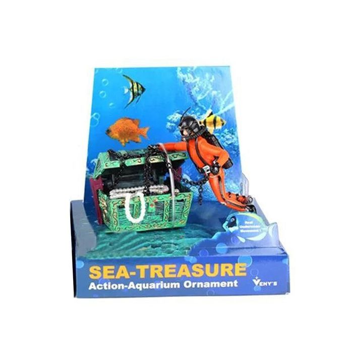 Diver Hunter Treasure Chest Underwater Landscape Ornament Cartoon Fish Tank Orange