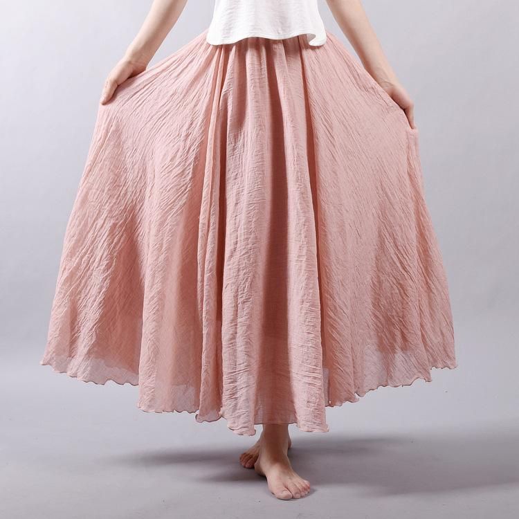 Sen Women's Literature and Art Large Cotton and Linen Half Skirt Elastic Waist Linen A-line Skirt