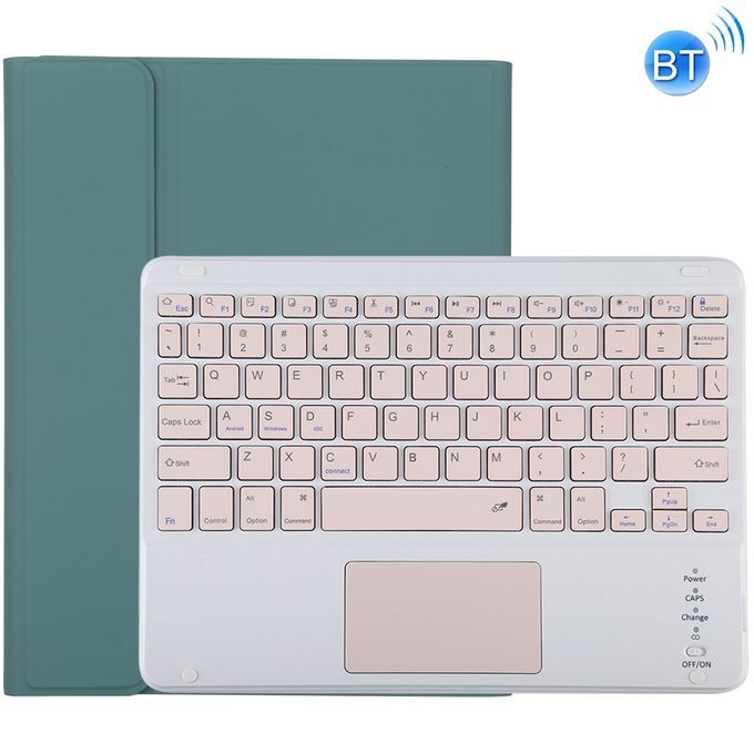 TG-102BC Detachable Bluetooth Pink Keyboard + Microfiber Leather Protective Case For IPad 10.2 Inch / IPad Air (2019), With Touch Pad & Pen Slot & Holder(Dark Green)