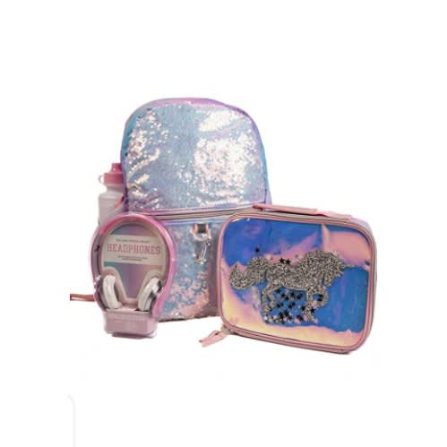 Unicorn Flip Sequin Set For Girls With Lunchbox + Headphones And Water Bottle