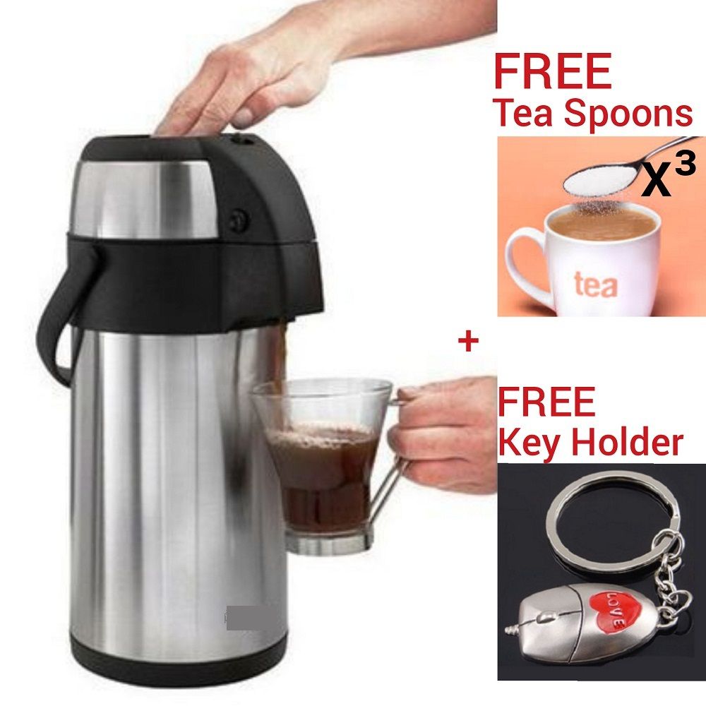 4 Litres  Executive Hot 'N'Cold Tea Coffee Water Pump Dispenser Airpot Flask Urn + Free Tea Spoons + Key Holder