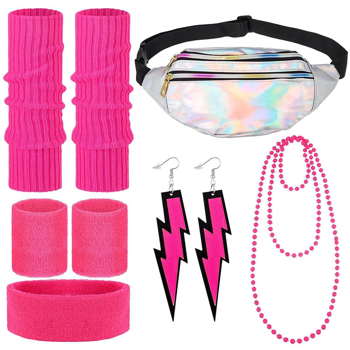 1 Set Exercise Sportswear Sweatband Headband Wristband Waist Bag Set Rose Red Pink White