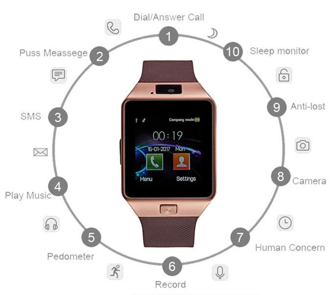 New DZ09 Gold Smart Watch Waterproof Watch for Ios Android