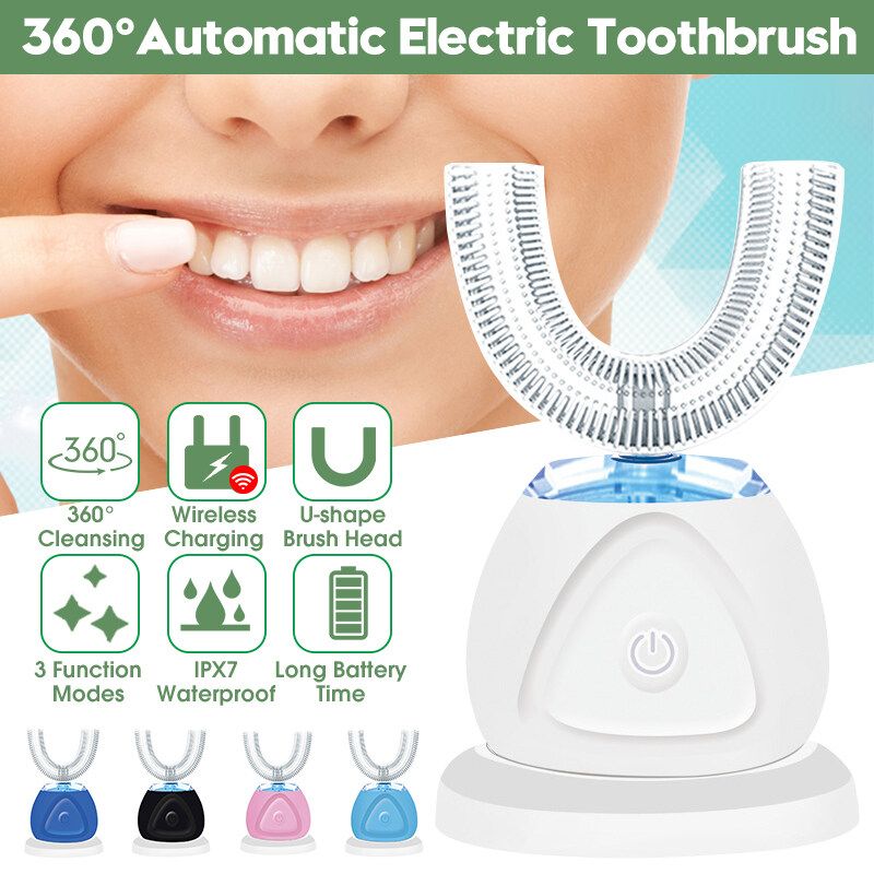 Intelligent Automatic Toothbrush USB Rechargeable U-shaped 3-mode 360 Degree Electric Toothbrush Waterproof White Only Toothbrush Head