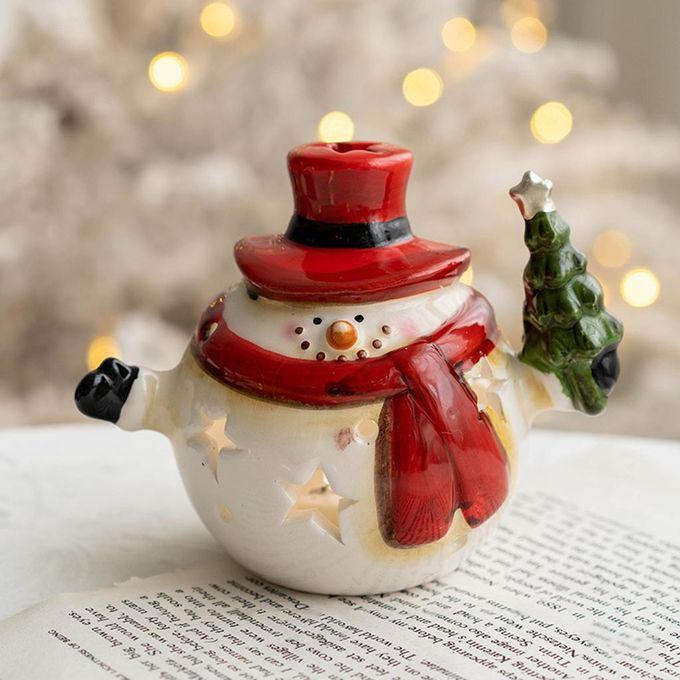 Figurines Christmas Decorations Gifts Ceramic Snowman With Light