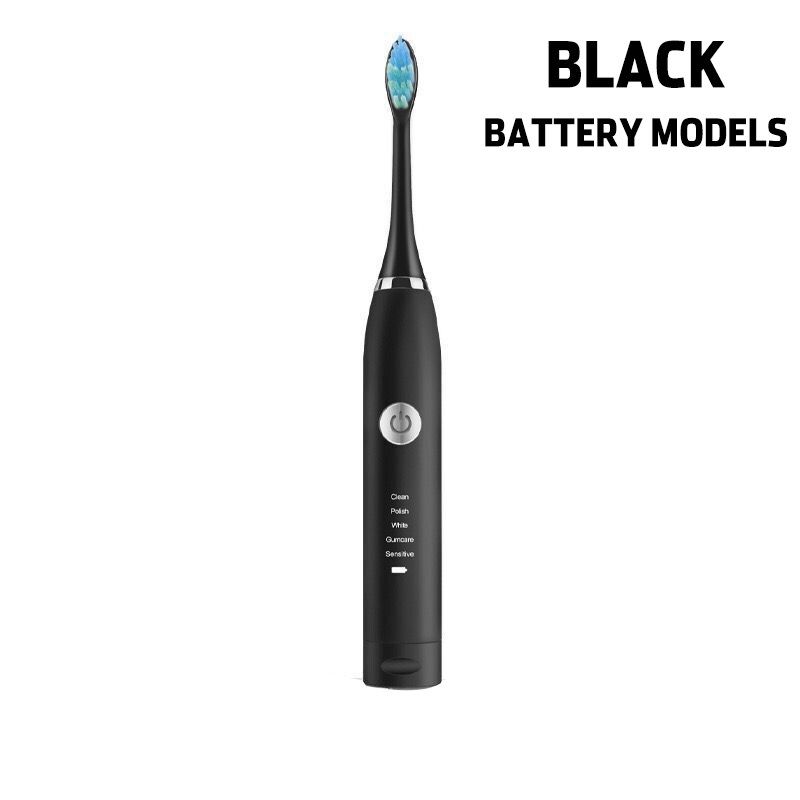 Waterproof Sonic Electric Toothbrush 5 Modes Powerful Cleaning Rechargeable Electric Toothbrush For Tooth Oral Cleaning +2 Brush Head Or 1 Charging Base Battery Models （Black）