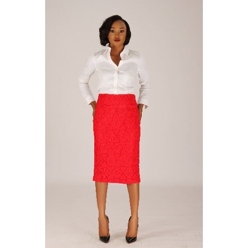 Lace Pencil Skirt - Red