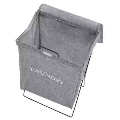 Folding Fabric Laundry Basket Hamper With Lid - Grey