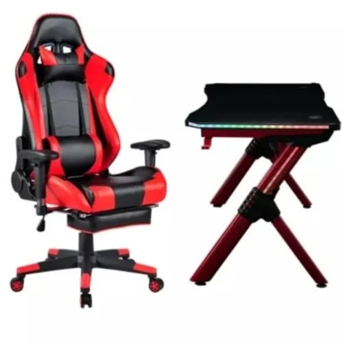 Racing Game Office Leather Chair With Footrest - Red
