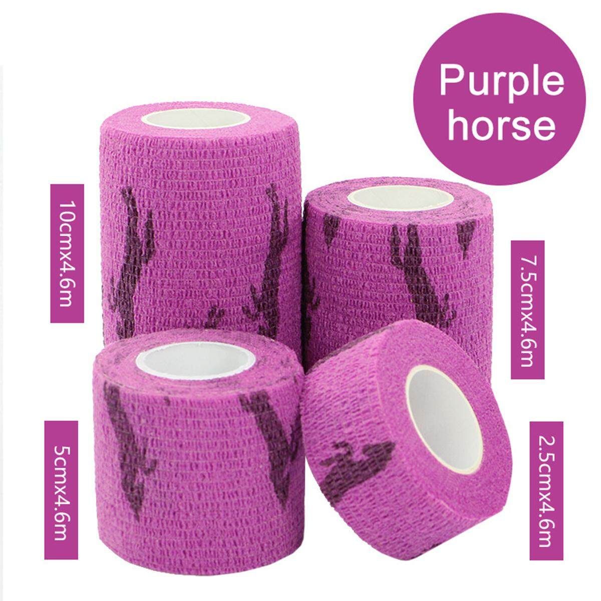 3Rolls Waterproof Bandage Gauze Wraps Elastic Adhesive First Aid Tape Stretch Purple Horse XL Purple Little Matt Large