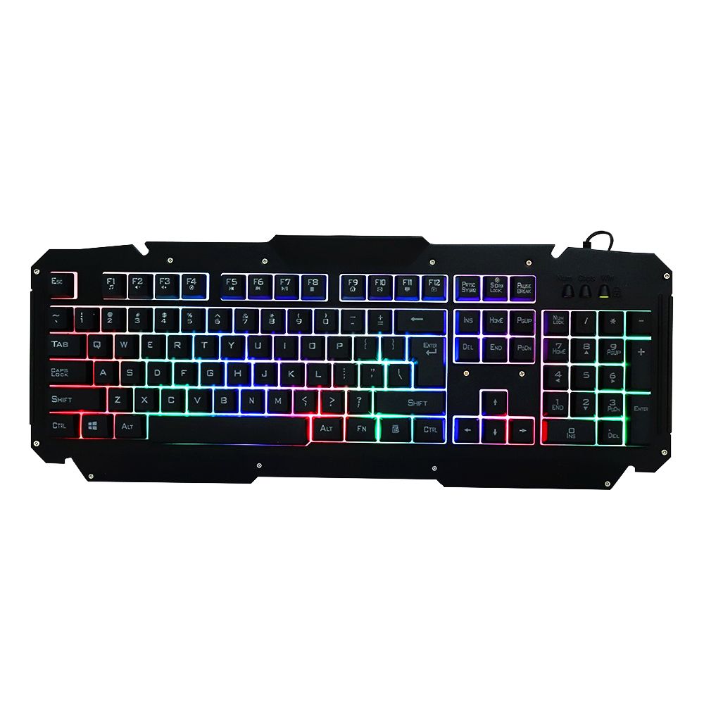 USB Wired Keyboard Rainbow Backlit With Metal Panel