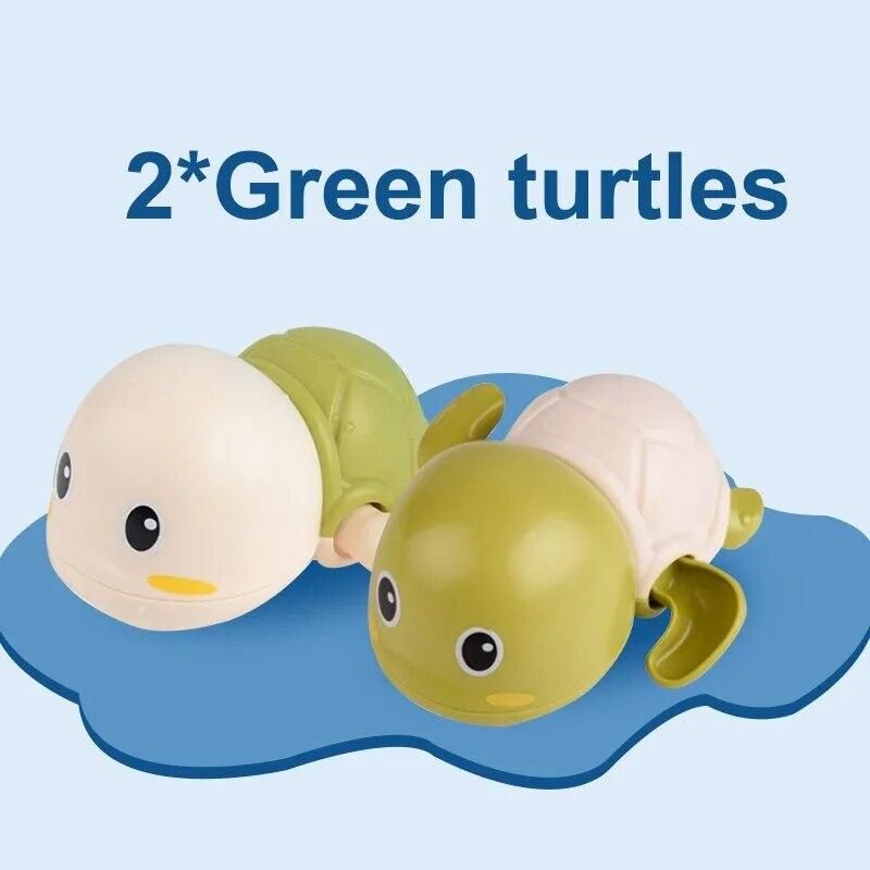 2PCS Cute Green Turtles Clockwork Baby Bath Toys Swimming Pool Water Bathing Summer Bathroom Toys For Kids Birthday Gift