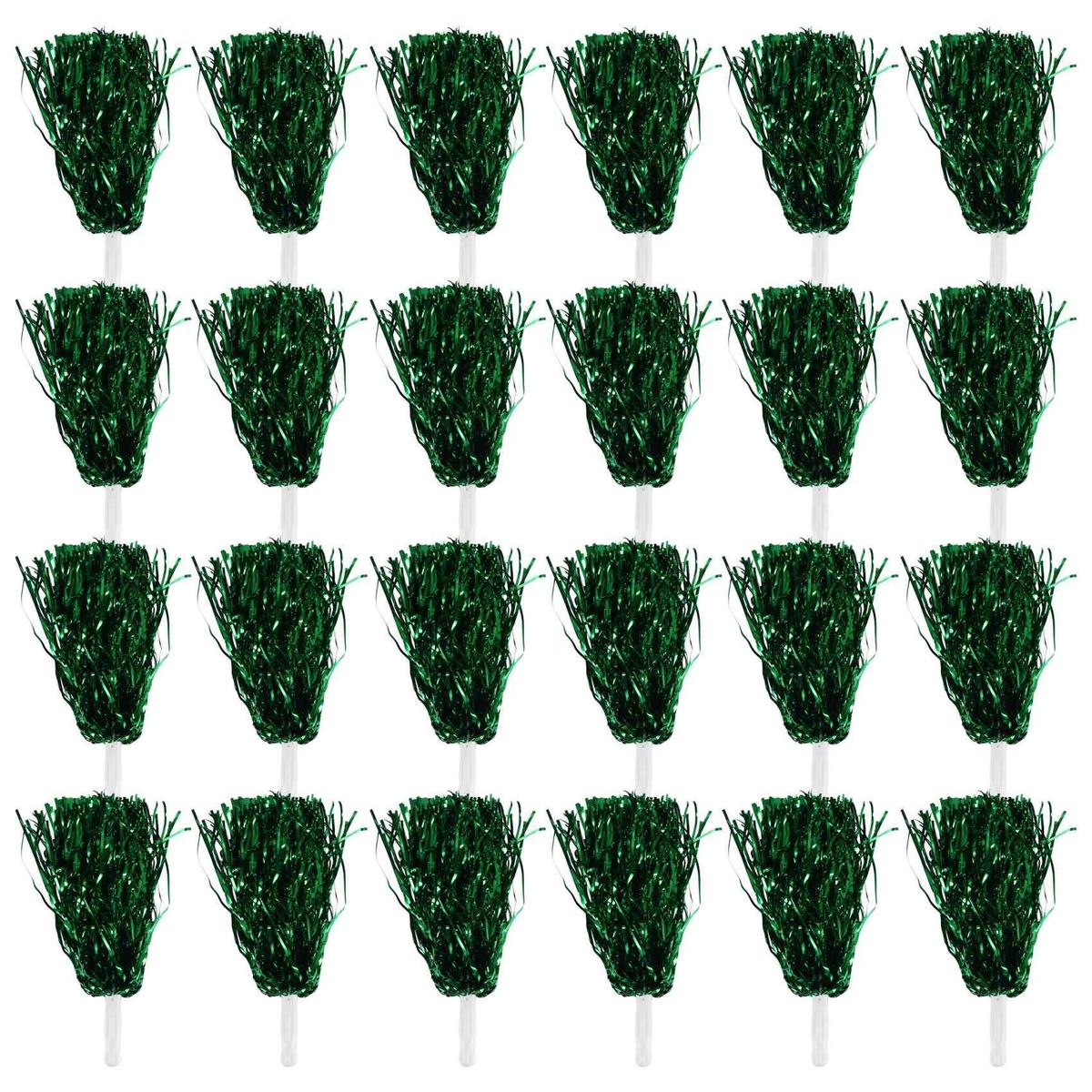 24Pcs Cheerleading Poms Metallic Foil Cheer Poms with Plastic Handle for Adults Kids Cheerleaders Party Green
