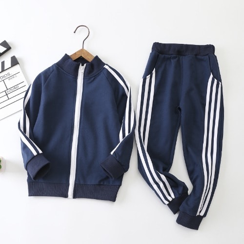 Baby Boy's Tracksuit With Double Stripe - Navy Blue