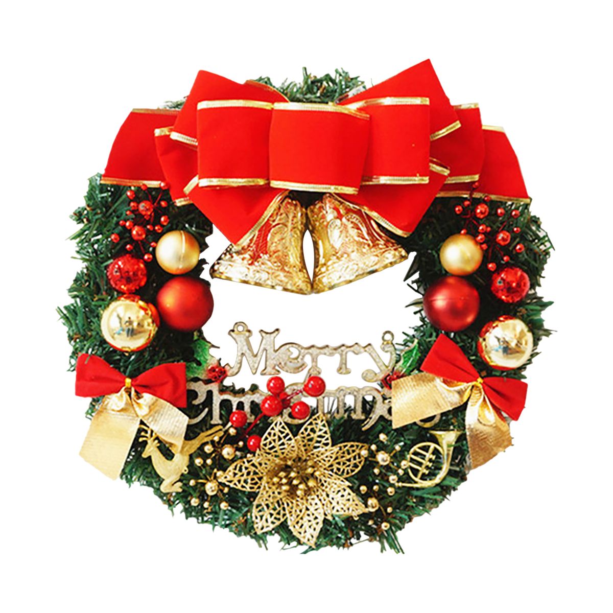 20 Inch Christmas Wreath With Bow Knot Bell Balls Merry