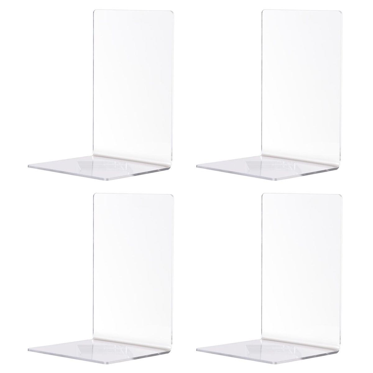 4Pcs Clear Acrylic Bookends L-shaped Desk Organizer Book Shelves Desktop Books Holder for CDs Magazines Video Games School Stationery Office Accessories
