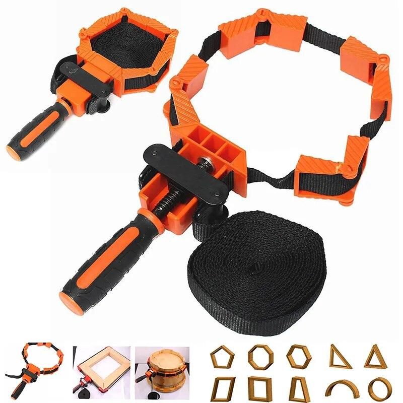 Woodworker Photo Frame With Strap Clamp Holder Miter Vise Ratchet Angle Clamp Band Tool 25mm*4m 35 Degree To 135 Degree Orange