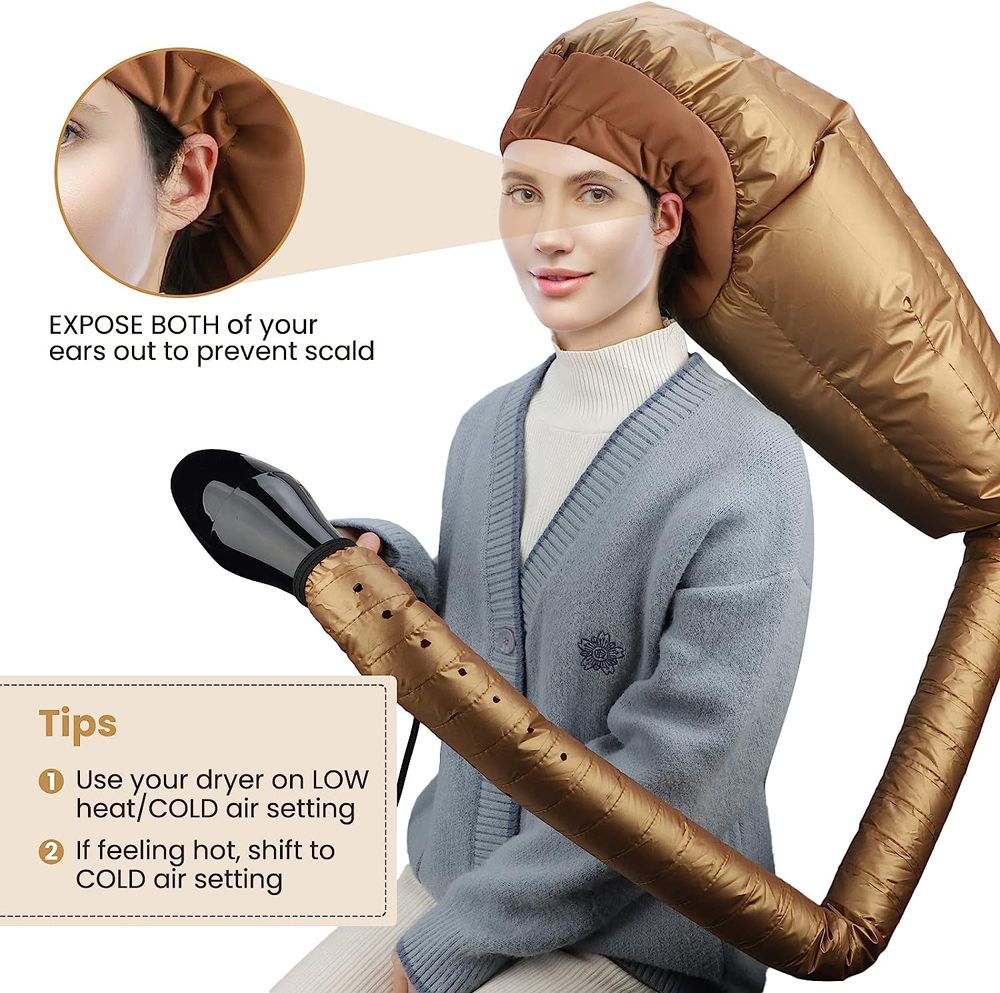 Hair Dryer Attachment Large Hair Drying Cap Bonnet Hood-Gold