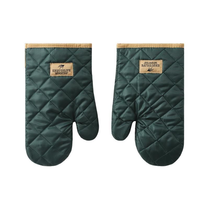 Thickened microwave oven gloves high temperature insulation kitchen household kitchen oven oven baking tools insulation gloves (dark green 1 pair)