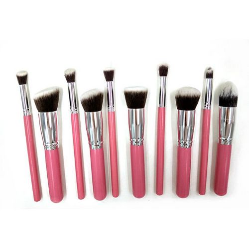 10pcs Kabuki Sculpt Makeup Brush Set - Pink/Silver