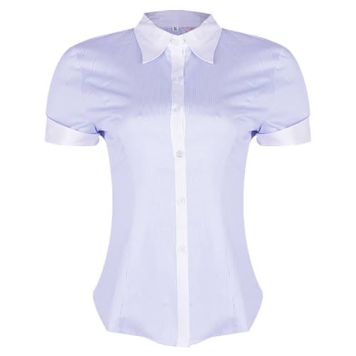 Striped Short Sleeve Blouse- Blue