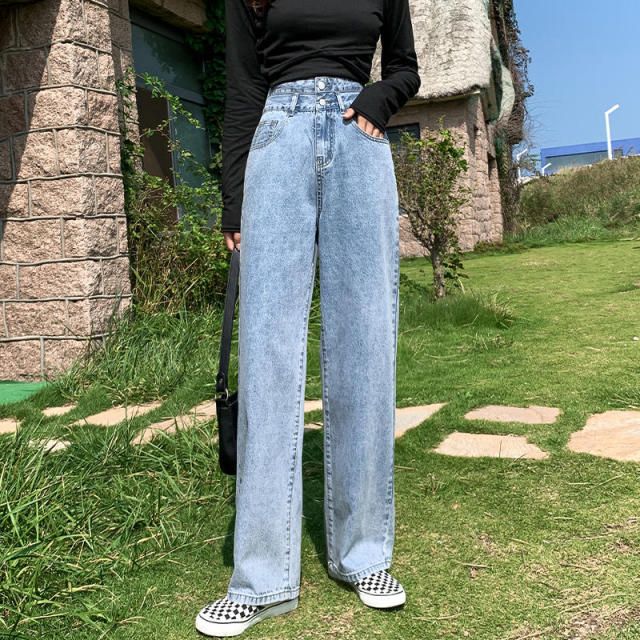 High Waist Wide Leg Baggy Jeans Women Clothing Loose Straight Explosive