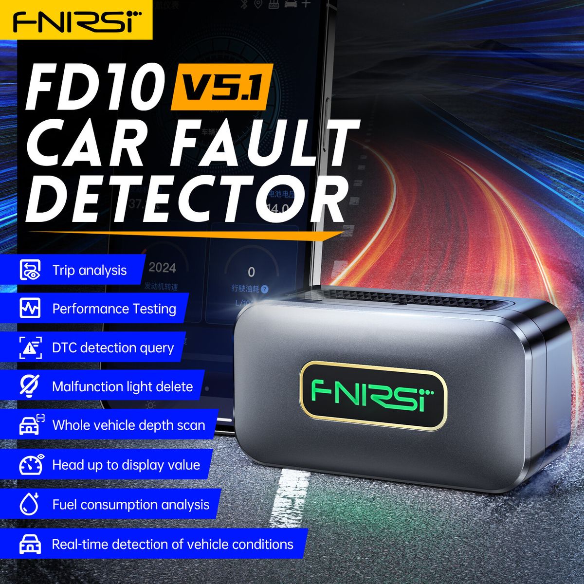 FNIRSI FD10 Car OBD2 Scanner Code Reader Clear Error OBD