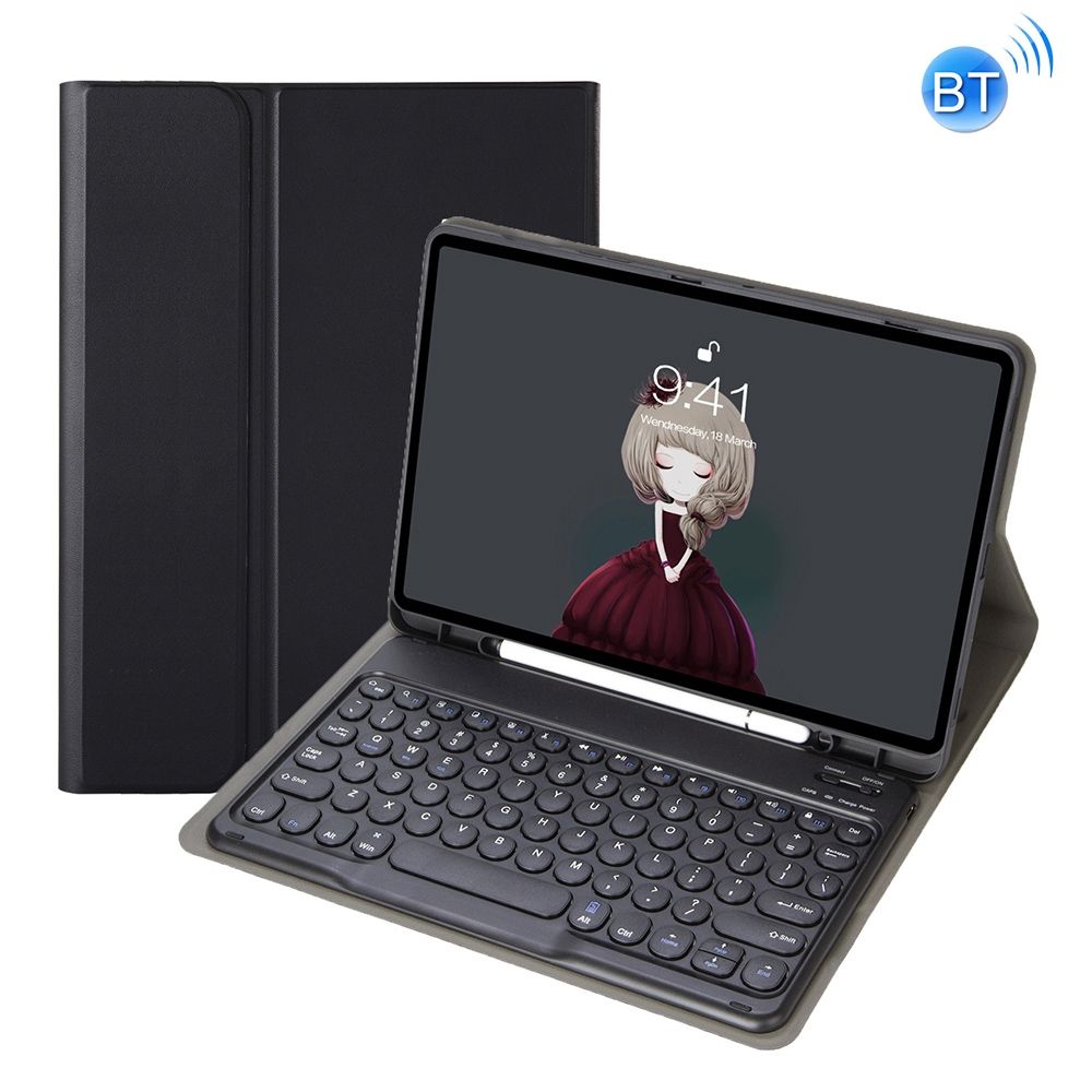 Bluetooth Keyboard Leather Case For Samsung Galaxy Tab S8 11 Inch SM-X700 / SM-X706 & S7 11 Inch SM-X700 / SM-T875(Black)