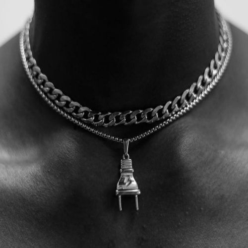 Cuban Link Chain And Plug Pendant- Silver