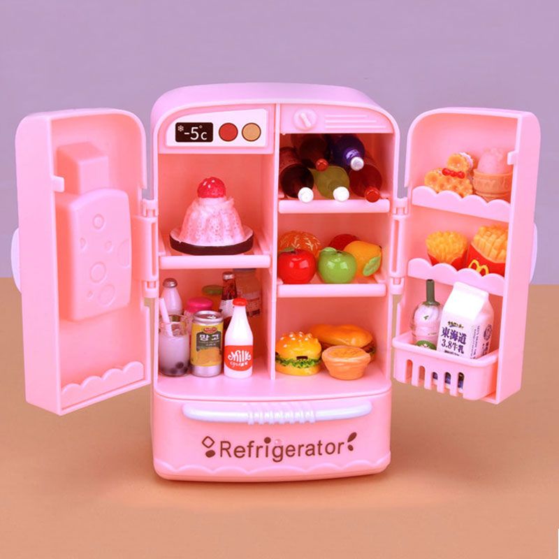 Double Door Refrigerator Mini Kitchen Miniature Toys Girl
