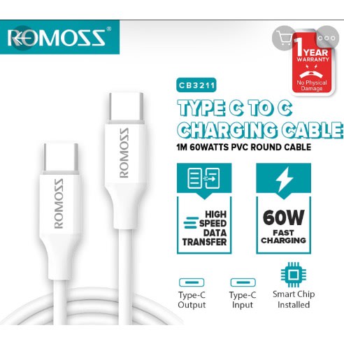 Cb3211 1m Type C To Type C Charging Cable - Pvc 60w Pd Charger