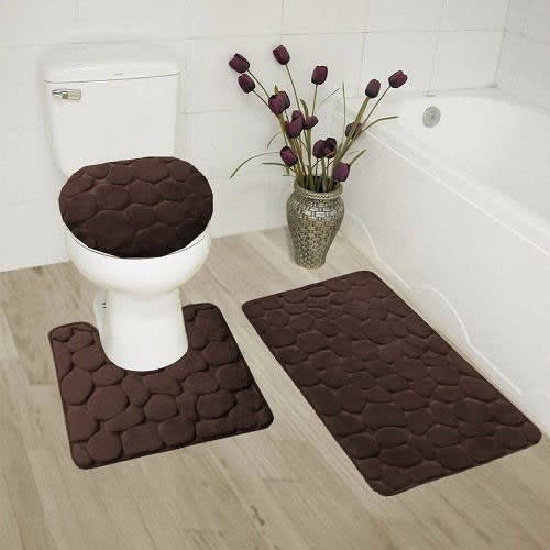 Gts Bathroom Rug & Toilet Mat - 3pcs - Brown