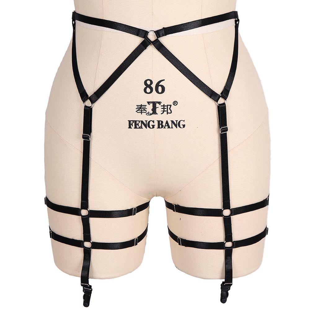 Women Spy Leg Garter Belt Waist Leg Suspender Caged Punk-MLCP0021-Black-ONE SIZE FITS ALL