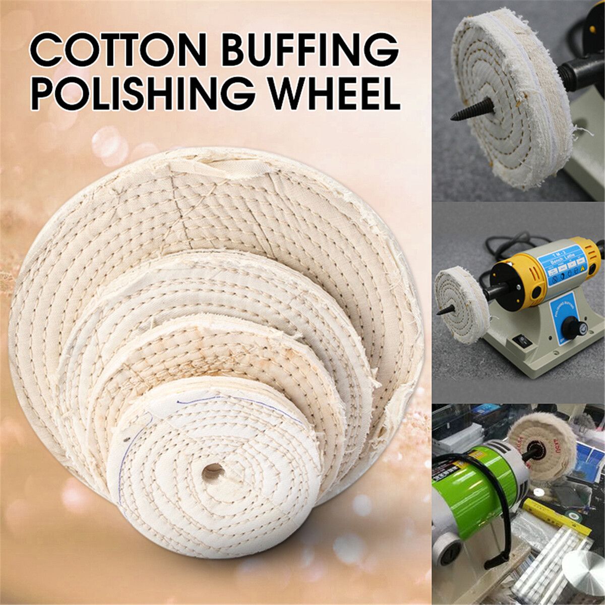 100/125/150/200mm 100% Cotton Arbor Wheel White Polishing Buffer Cloth Buffing Wheel Kit Mop Polish 100mm