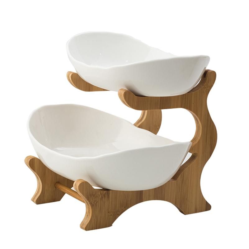 2 Tiers Fruit Storage Plate Display Snacks Dessert Holder Bowl With Wood Shelf Candy Cake Stand For Living Room Home  Party Kitchen Serving Platter Decor Storage Box