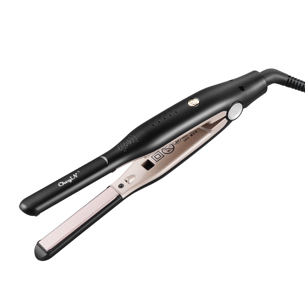2 In 1 Hair Straightener And Hair Curler 13MM Negative Ion Narrow Titanium Plates Flat  For Short Hair And Pixie&ensp;Cut Black