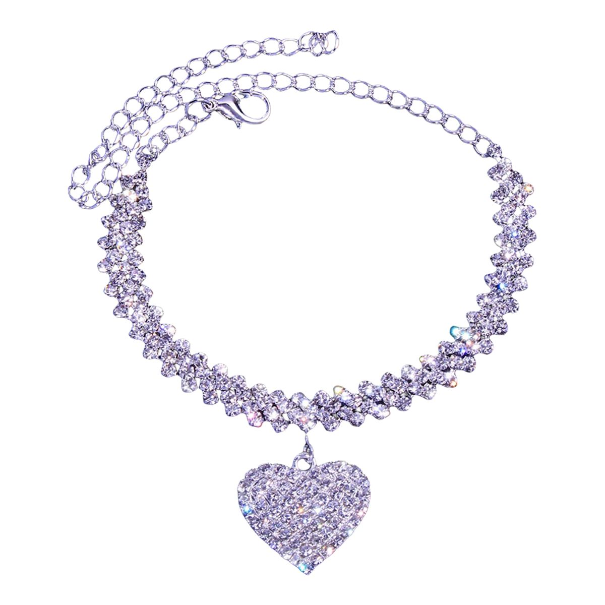 Ankle Chain Heart Pendant Extended Length Leg Bracelet Silver
