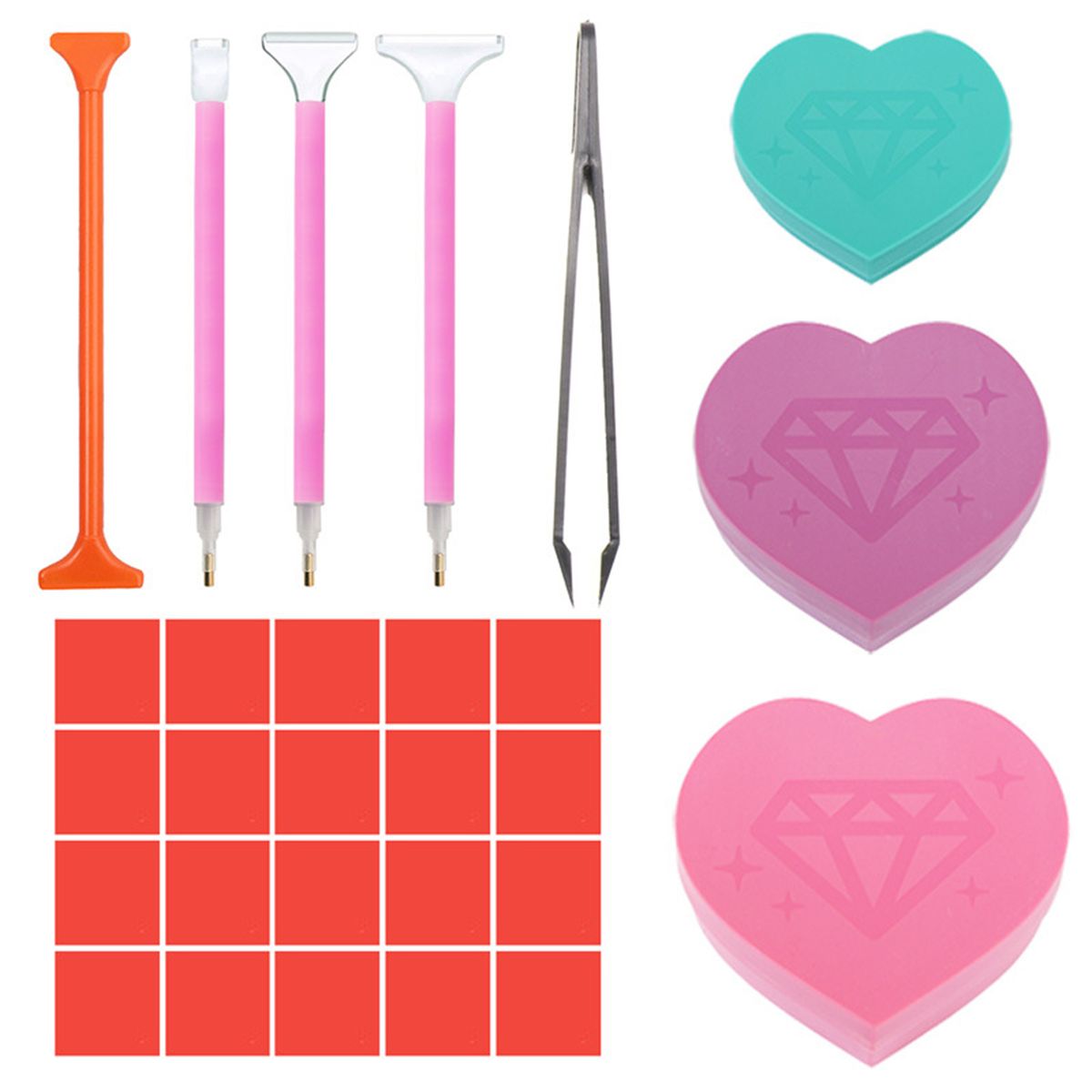 1 Set Embroidery Diamond Painting Tools Kit Heart Shape-Red