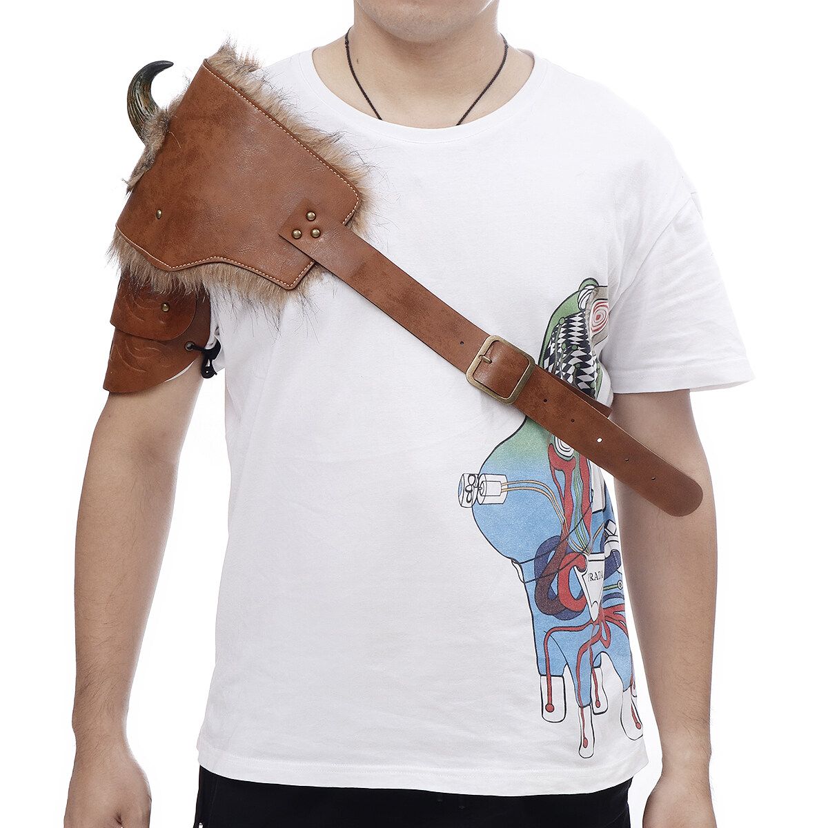 PU Man Medieval Cosplay Leather Armor Costume Buckles For Halloween Carnival With Horn Right