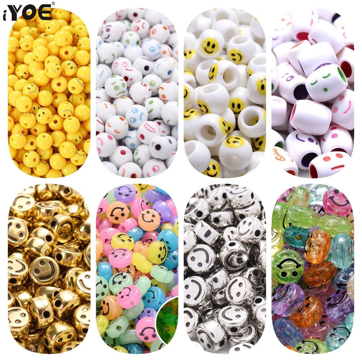 iYOE Mix Acrylic Smiley Beads Luminous Spacer Beads Plastic Expression Star Beads For Jewelry Making Bracelet Necklace DIY Craft