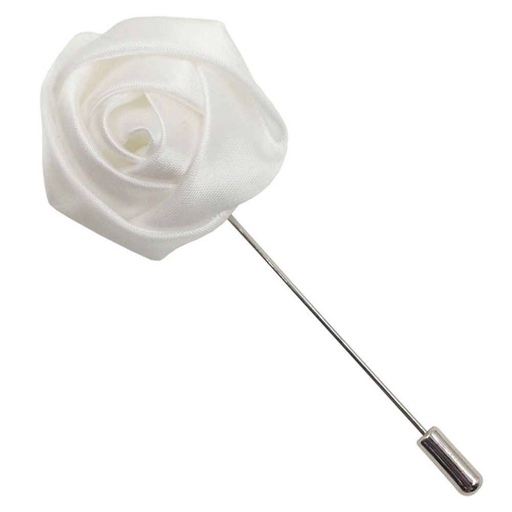 Rose Flower Women Men Cloth Boutonniere Lapel Brooch-White